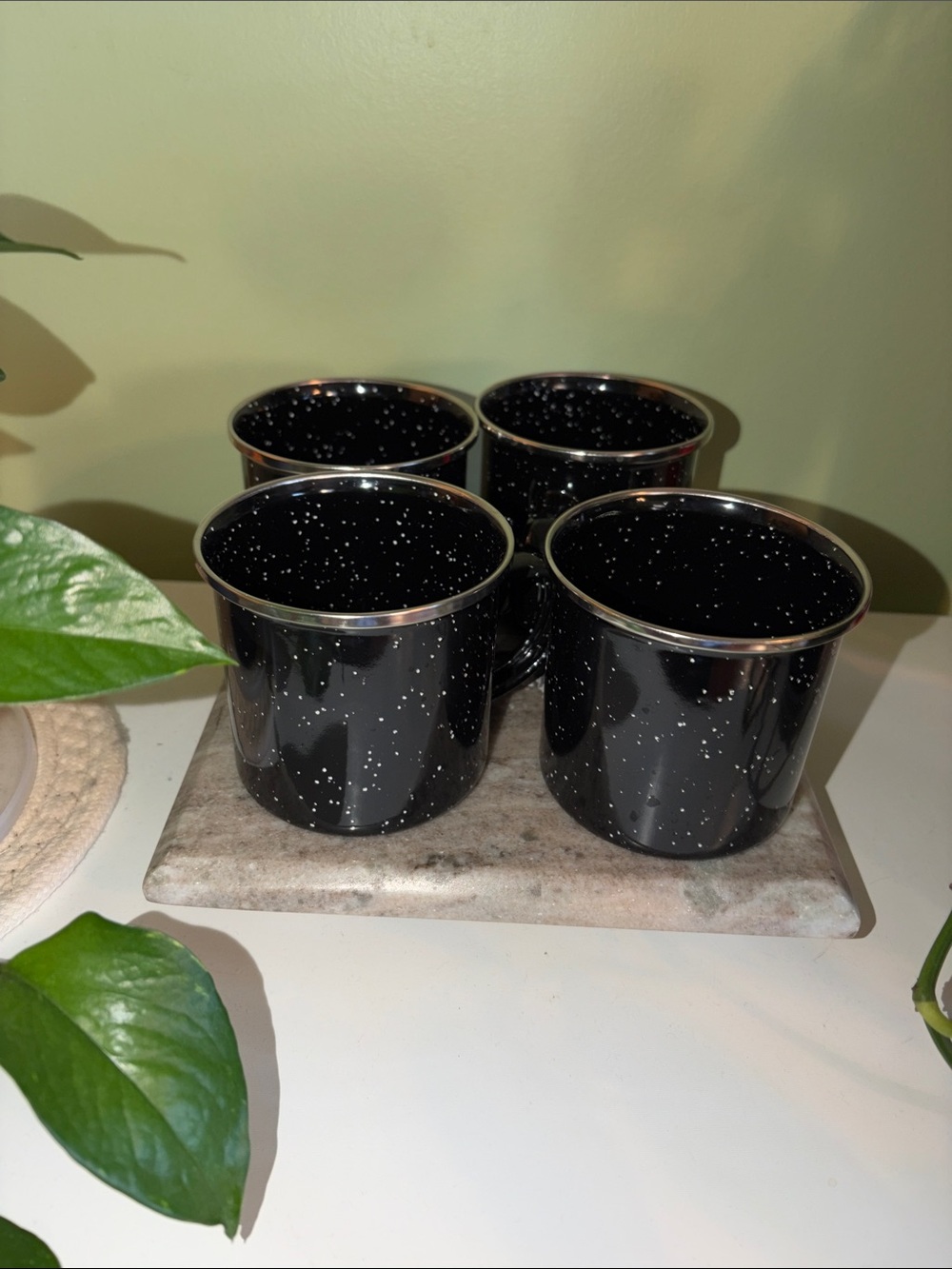 Black Speckled Enamel Cups - Set of 4
